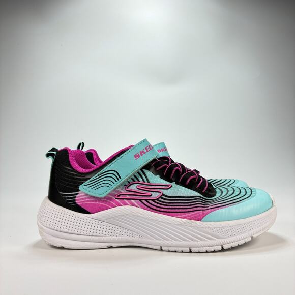 Skechers Microspec Advance Aqua Pink Black Running Shoes Youth Girls Size 2 - Picture 1 of 9
